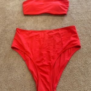 Strapless, high-waisted bikini.